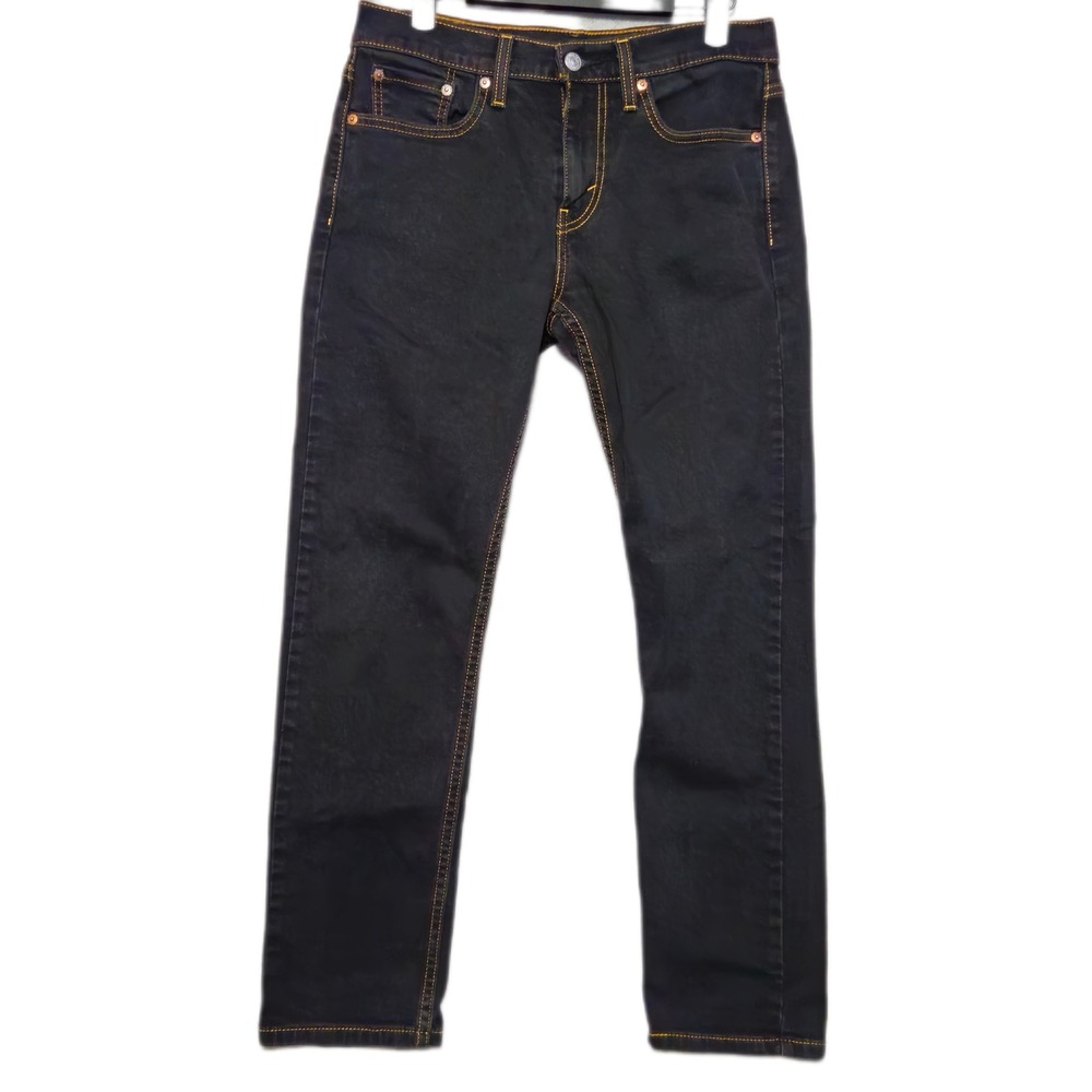 Levis 502 Taper Jeans Mens 28x30 Black Gold Contrast Stitching Denim Pants